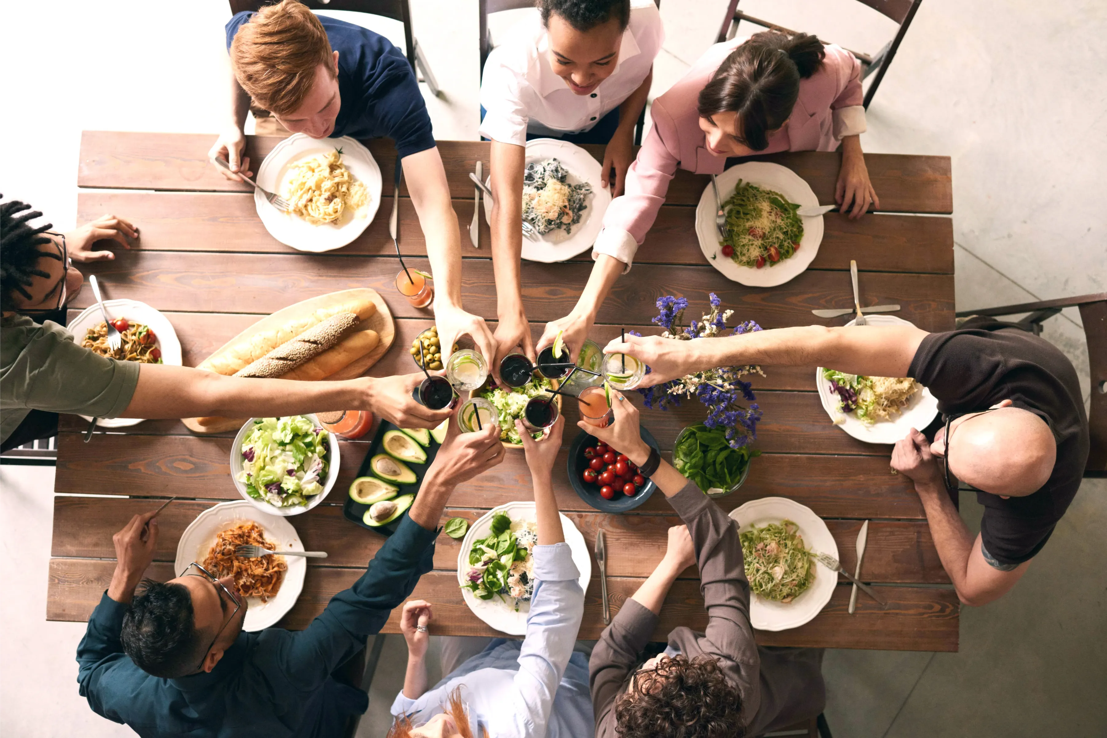 People dining together overhead view
